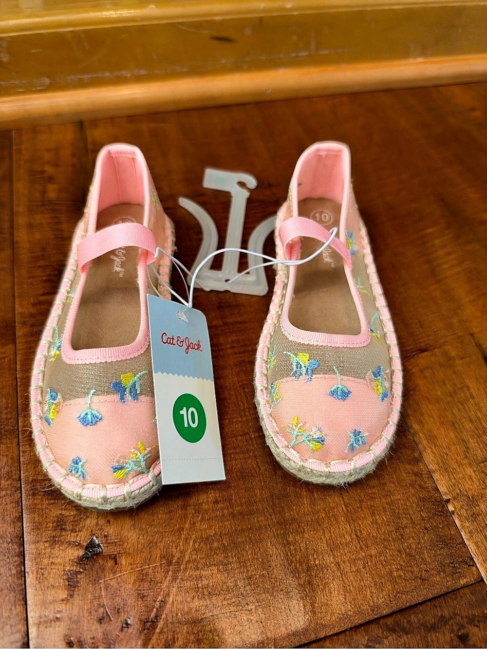 Cat & Jack Floral Embroidered Espadrille Flats Pink & Green US 10